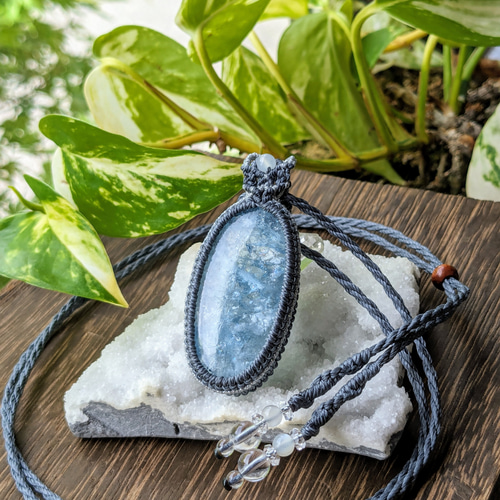 ☆シャイニーアクアマリン☆マクラメ編みネックレス 140 マクラメ