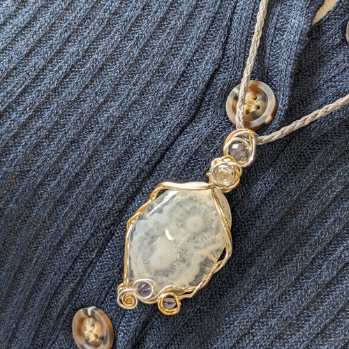 ☆ソーラークォーツ☆マクラメ編みネックレス 141・天然石アクセサリー