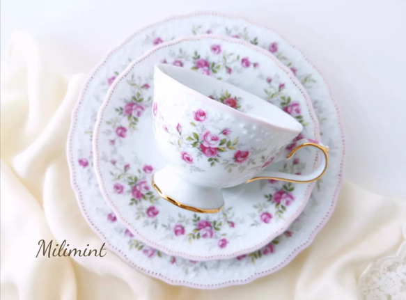 受注制作】ローズガーデン ティーセット(ピンク)(カップ＆ソーサー1点