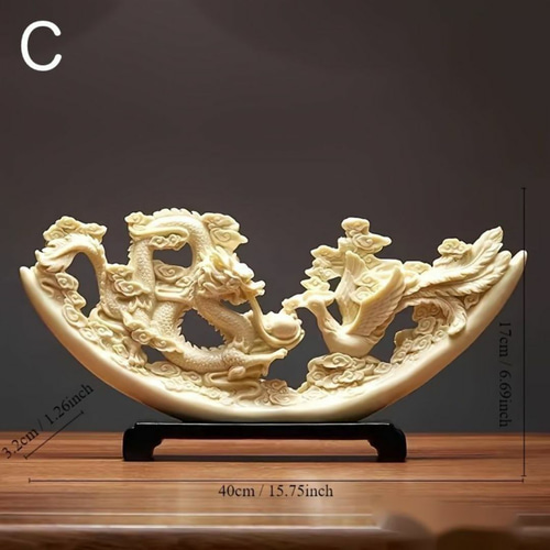象牙彫刻置物 3デザイン 龍鳳図 龍と鳳凰 馬 風水グッズ 入学祝い a