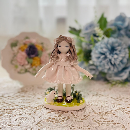 陶器人形】小鳥と少女の置物 ワンピース その他置物 Atelier tête-à