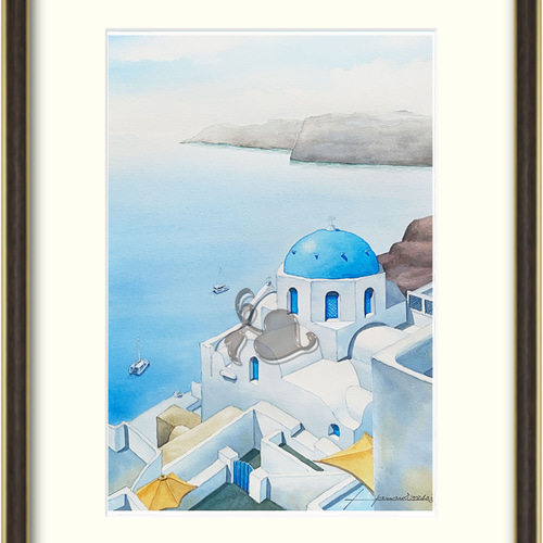 ミコノス島ギリシャエーゲ海ヨーロッパ地中海絵画版画 水彩画額縁