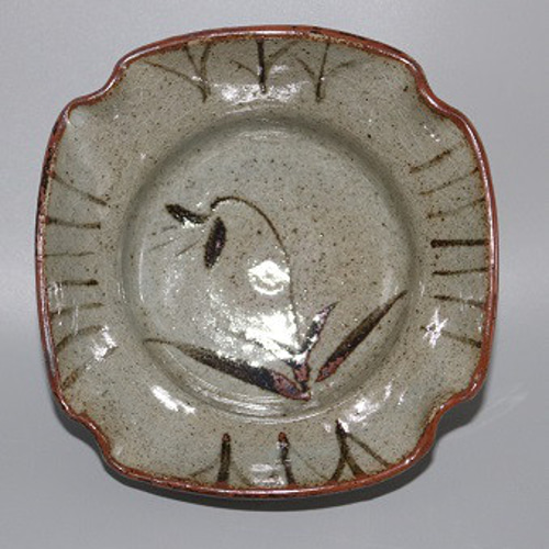 唐津焼 武造 絵唐津 鉄絵 草花図 四方隅切 大鉢 菓子鉢