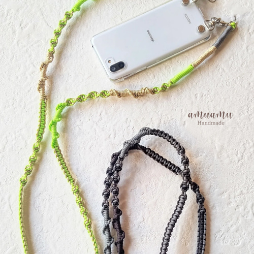 心ときめく。MIX編みショルダーストラップ/受注製作/パラコード/軽量