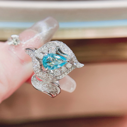 パライバトルマリンのフリーサイズリング 未使用リング】パライバ