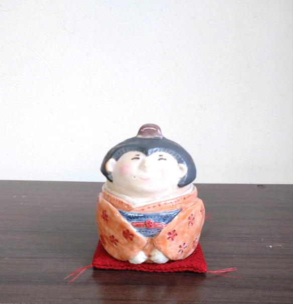 陶人形 「福呼ぶお多福さん」 PARTー2 座布団付 置物 その他人形 藤見