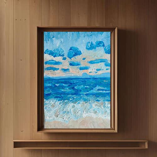 16×23㎝「朝の海6」サムホール・油彩画・原画 N 絵画 かいがのみせ