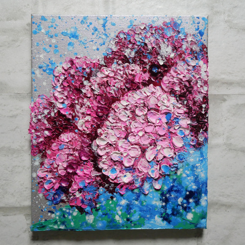 油絵 油彩 油彩画 絵画 絵 【梅雨に咲くピンクの紫陽花】 絵画 HR