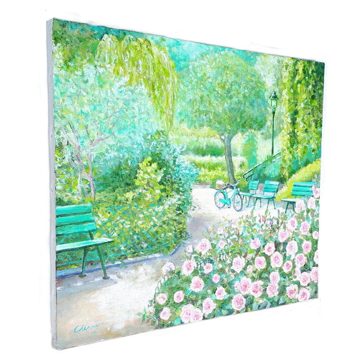 絵画 油彩画 F30 一点物 【グリーンテラス】原画 自作の絵 芸術作品