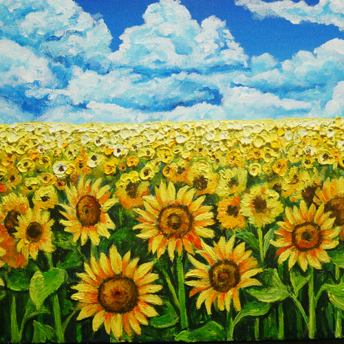 油絵, 夏, あじさい, ひまわり, ご機嫌 油絵, 夏, あじさい, ひまわり