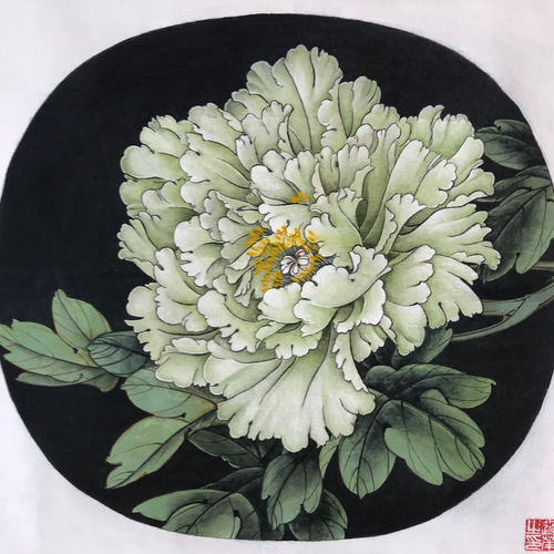 牡丹 白牡丹 水墨画 細密画 絵画 絵画 こたつ 通販 17920250｜Creema