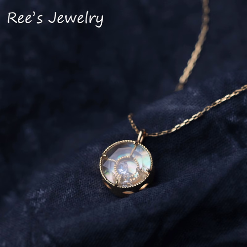 18金 天然深海白蝶貝 天然ホワイトクオーツ ペンダントトップ