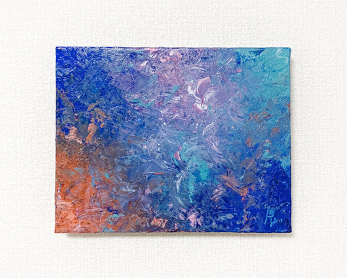 原画 油絵 共存 色彩で表現するアート 抽象画 F0号 ブルー×カラフル