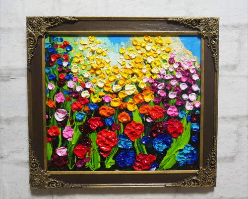 メルカリ 絵画 絵 額付 ( 銀 ) 油絵 F4-070602 花(窓辺） メルカリ