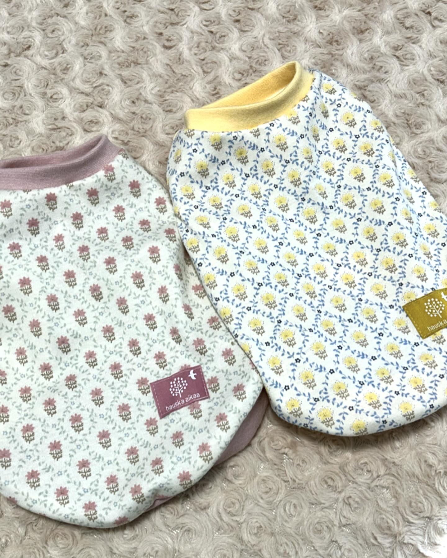 昭和レトロチックな「あそび着」青色 犬服ハンドメイド 犬の洋服 ∞TuTu∞