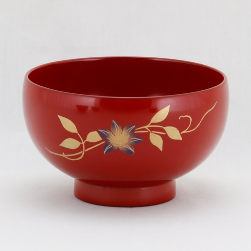 伝統工芸 輪島塗 汁椀「総朱塗～鉄線蒔絵」 【8-2】 お椀・ボウル・鉢