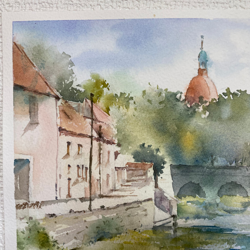 195）原画 水彩画 風景画 南フランスの小さな村 絵画 マグリット0125