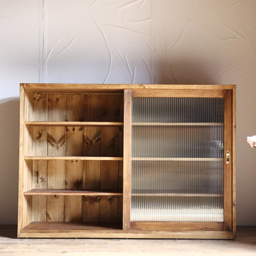 W120モールガラスの引き戸棚（引き出し無し）食器棚。サイズオーダー