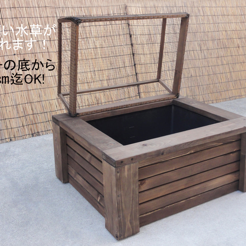 高さの有るビオトープ 40L トロ舟＆木枠セット（3D型防鳥網付き