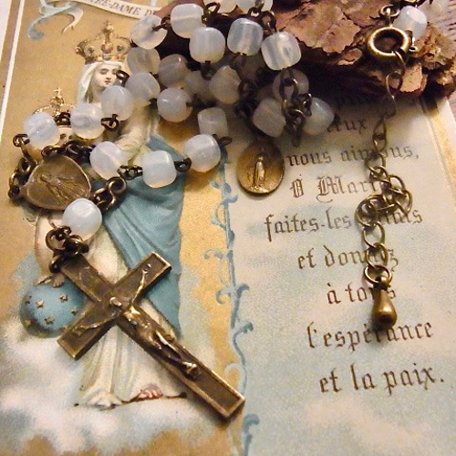 フランス アンティーク オパーリン ビーズ ロザリオ リメイク