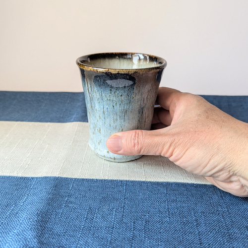 きれいなブルーのフリーカップ 酒津焼【手仕事 民藝 和 陶器】 湯呑み