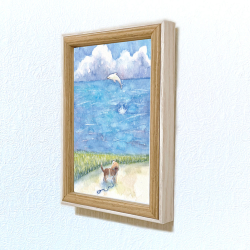 ふと立ち止まって見た景色【ビーグル犬とイルカ】 絵画 kuro 通販
