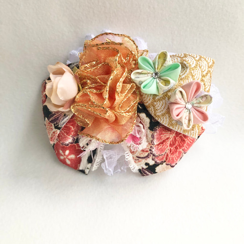 和装リボンチョーカー《オレンジ》 犬用猫用アクセサリー 年賀状写真