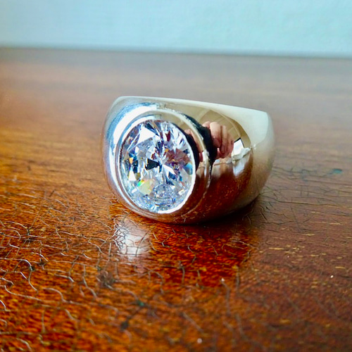 仁尾彫金『オーバルカットジルコニア覆輪リング』ハンドメイド350 指輪