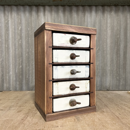 5段引き出しボックス】木製 小物入れ アンティーク風 古材風 木箱 収納