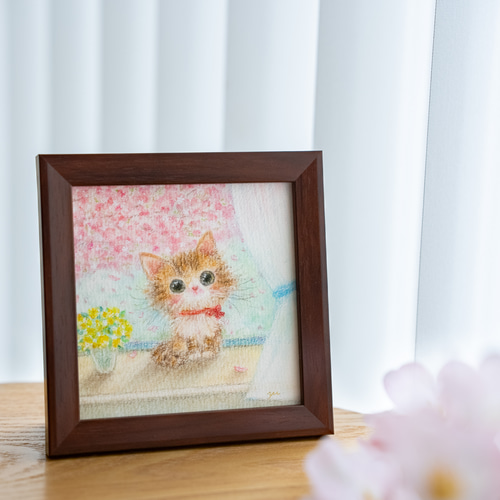 絵画1736【柔らかな時の中で】パステル 原画 真作 猫の絵 A4サイズ