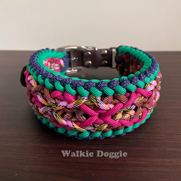 パラコード首輪 ハーフチョーク 太め ネイビー×ピンク №048 パラコード