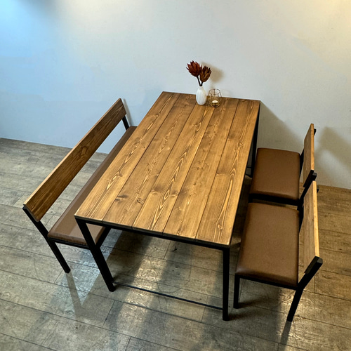 送料無料】4人掛け ダイニングテーブルセット アイアン ウッド カフェ