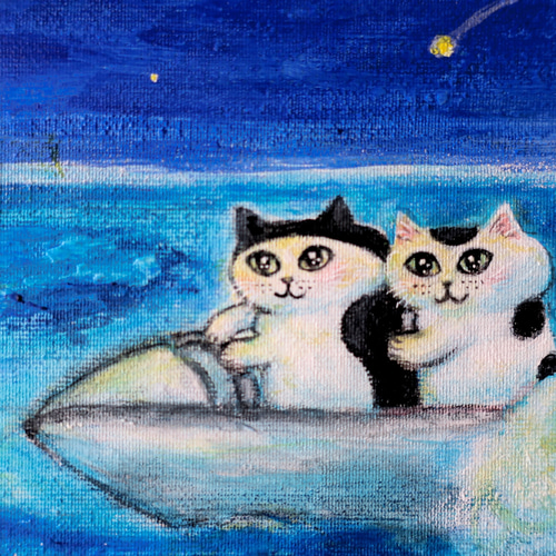 特別価格☆【原画】『ウミウシに乗って』（風景画 空の絵 チワワ 黒猫