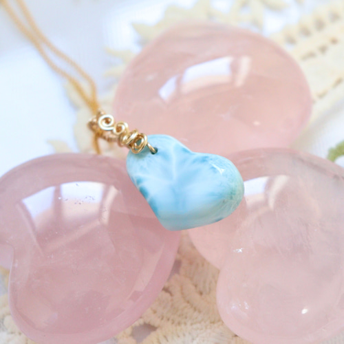 天然石ハートラリマーのワイヤージュエリーネックレス✧ヒーリング