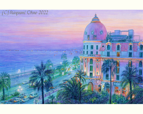 アクリル額イタリアで版画化☆南フランス ニース コートダジュール