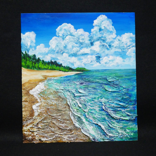 油絵 油彩 油彩画 絵 絵画【真夏の海と砂浜】 油絵 油彩 油彩画 絵