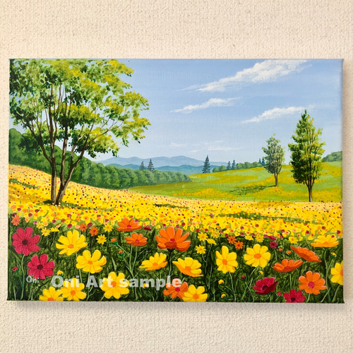 アクリル画 原画 「紫陽花02」額縁付 SMサイズ 風景画