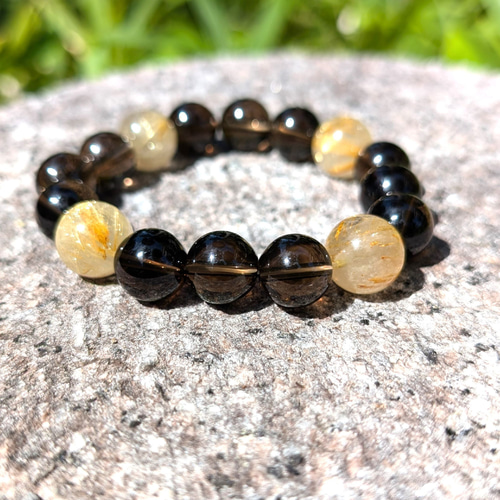 金針水晶ゴールド ルチルクォーツ 煙水晶スモーキークォーツ 数珠