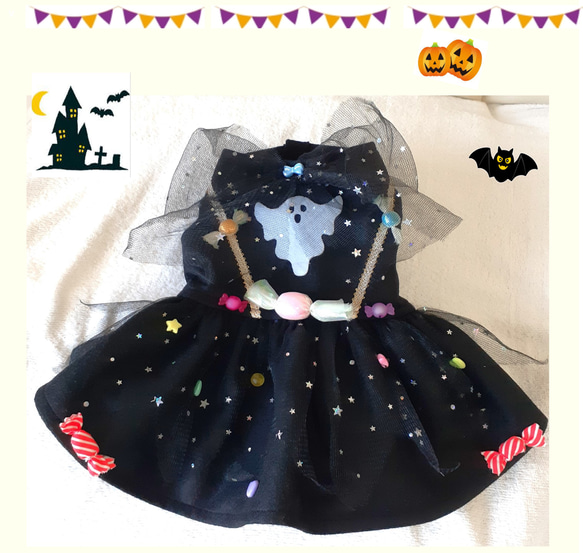 犬服ハンドメイド♡ミィモ♡ハロウィンワンピ♡ラグラン袖ハイネック