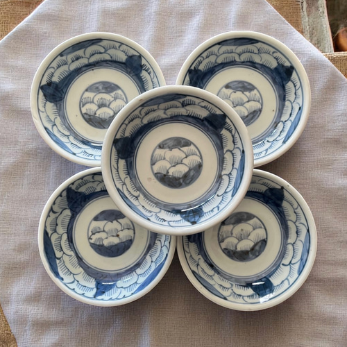 伊万里染付花紋なます皿 5枚組 お椀・ボウル・鉢 antique art nozomi