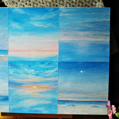 原画 青をあつめて オイルパステル画 絵画 Hidamari art 通販 18374400