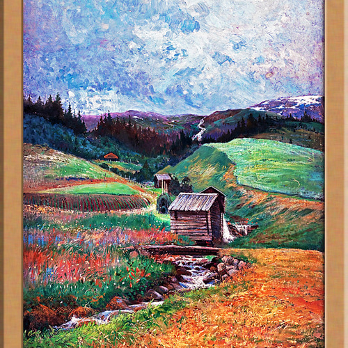 水墨画 風景画 木製フレーム付き 水墨画 風景画 木製フレーム付き