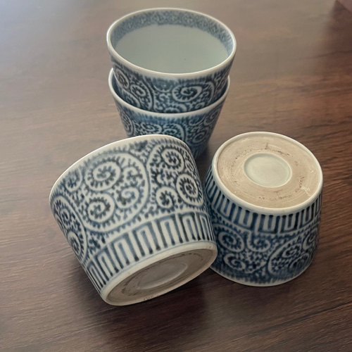 古伊万里染付蛸唐草紋様 蕎麦猪口 4客セット お椀・ボウル・鉢 antique