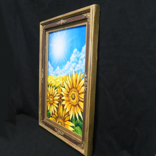 油絵 油彩 油彩画 絵 絵画【真夏のひまわり】A3 絵画 HR 通販