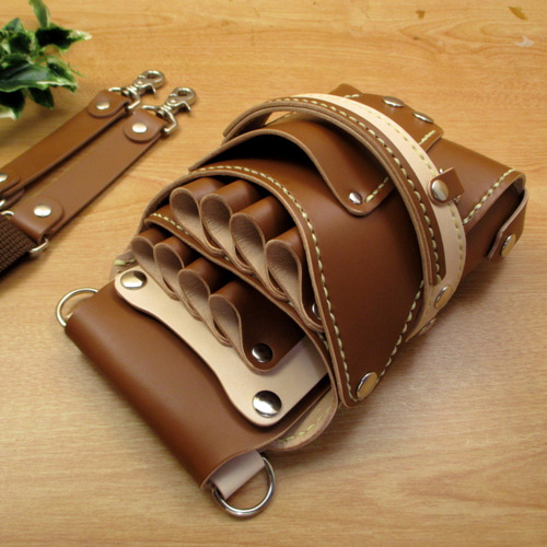 トリマー向き】 本革 8丁差し シザーケース (キャメル×ナチュラル