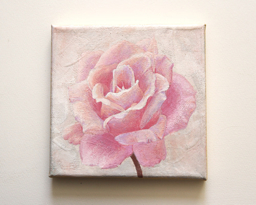原画 バラ エレガンス 15㎝角 アクリル画 手描き 淡いピンク色 幸せ 花