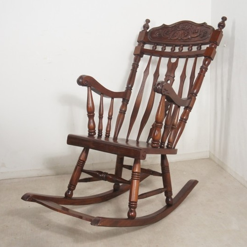 アンティーク調 ロッキングチェア 高級 マホガニー総無垢 手彫り 装飾