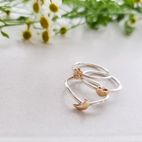 K10お月様リング｜シルバー×ゴールド ミックス｜華奢で可愛い 異素材