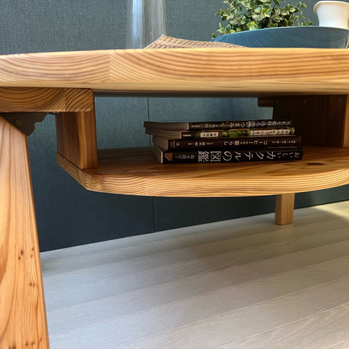 送料無料】 ローテーブル 半円 収納付き90cm 60cm 杉 折り畳み脚