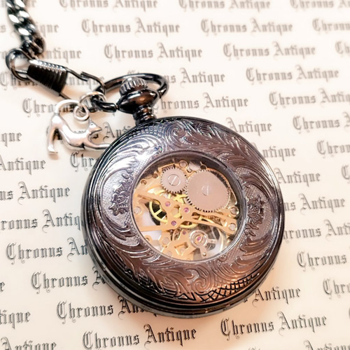 再販×65】No.135手巻き式懐中時計（クローム・猫・立体のび猫） 腕時計